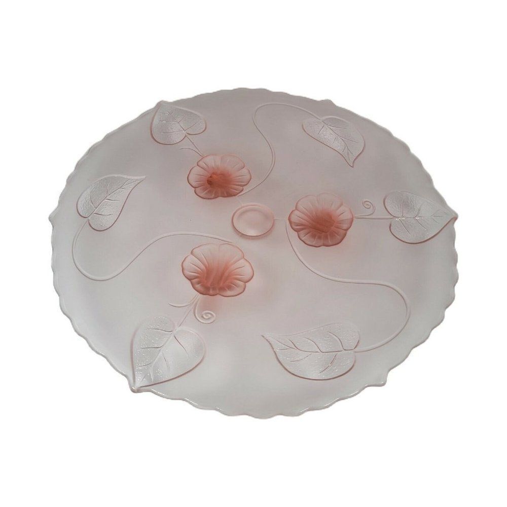 Vintage Lancaster Frosted Pink Jubilee Elegant Glass 13” 3 Toe Footed Cake Plate